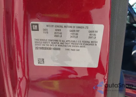 2011 Chevrolet Impala Lt из США, поврежденный, VIN 2G1WB5EK9B1166660